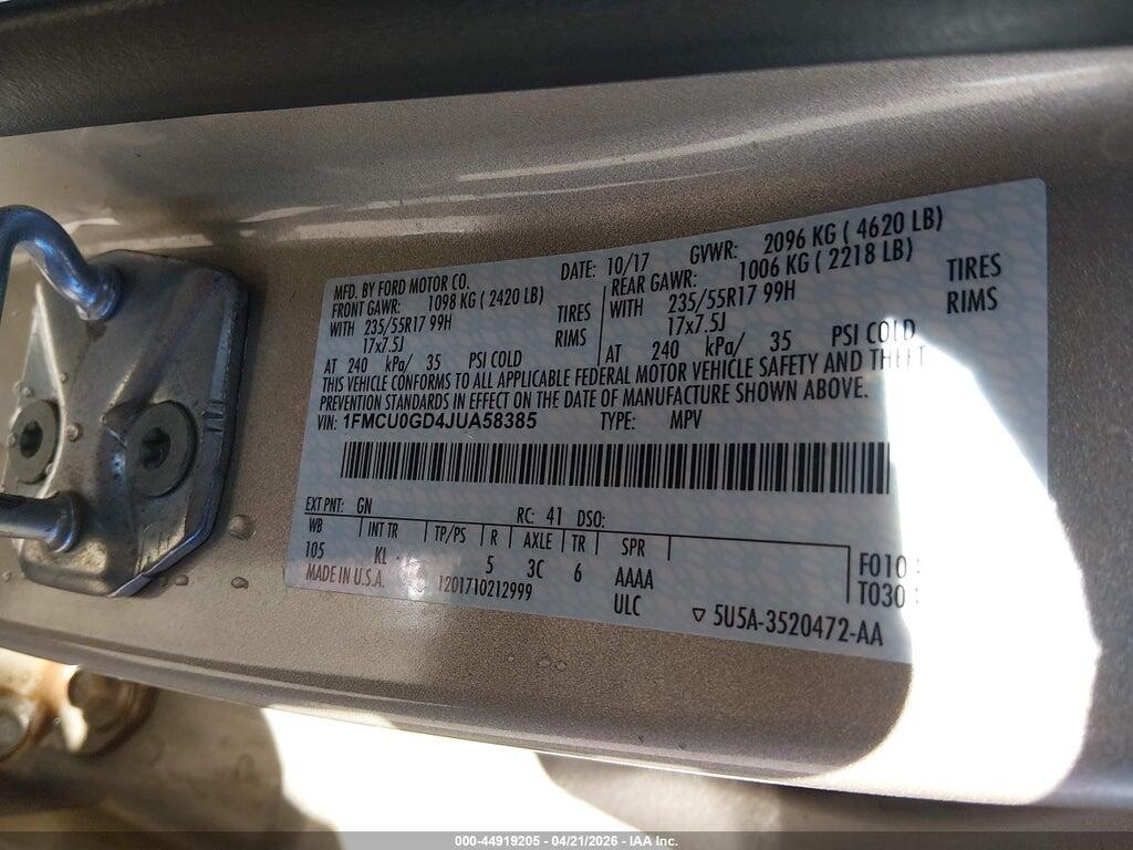 1FMCU0GD4JUA58385 2018 FORD ESCAPE photo no. 9