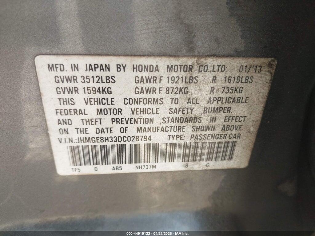 JHMGE8H33DC028794 2013 HONDA FIT photo no. 9