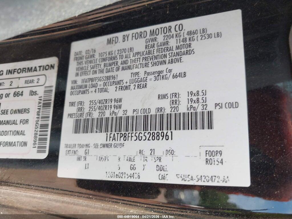 1FATP8FF5G5288961 2016 FORD MUSTANG photo no. 9