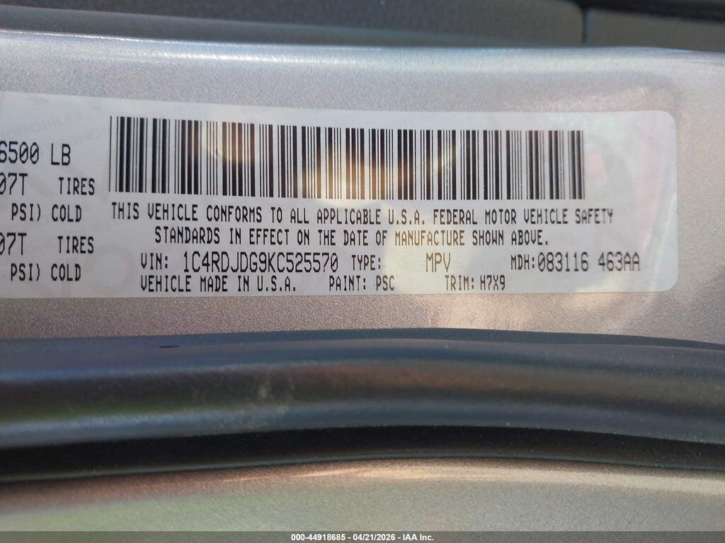 1C4RDJDG9KC525570 2019 DODGE DURANGO photo no. 9