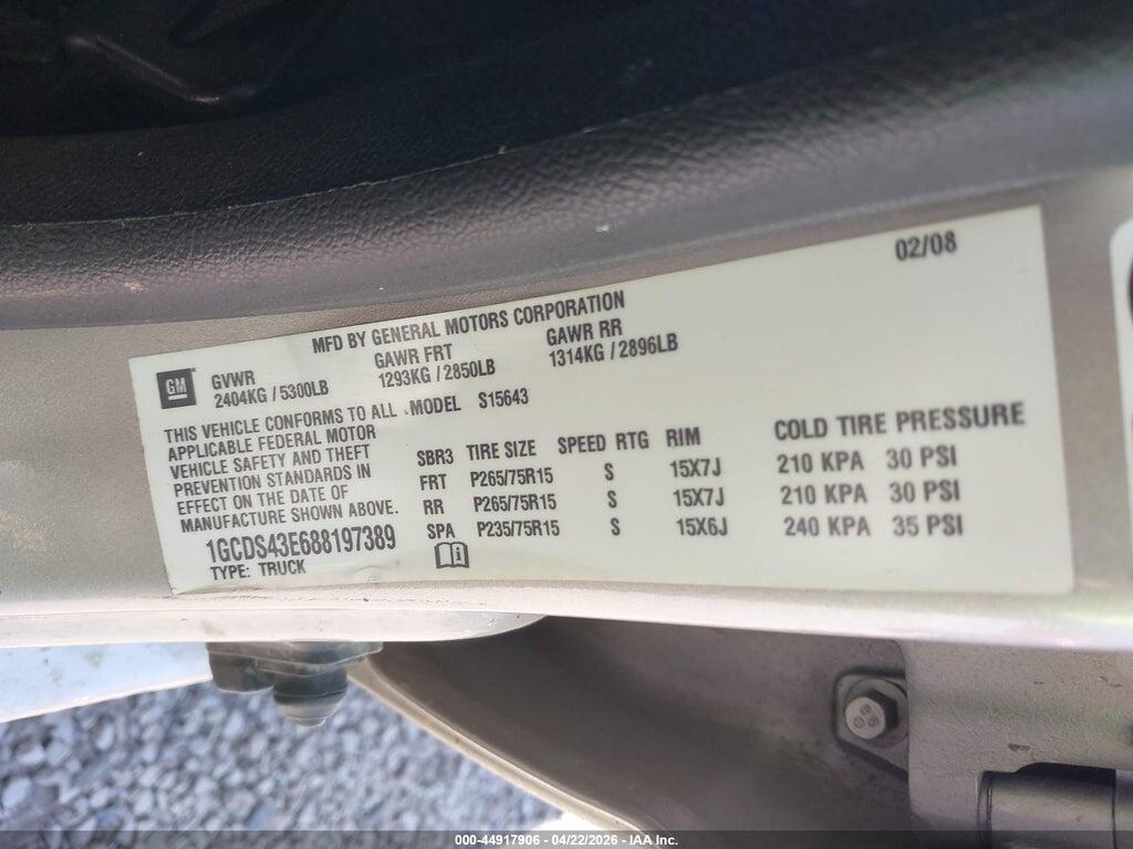 1GCDS43E688197389 2008 CHEVROLET COLORADO photo no. 9
