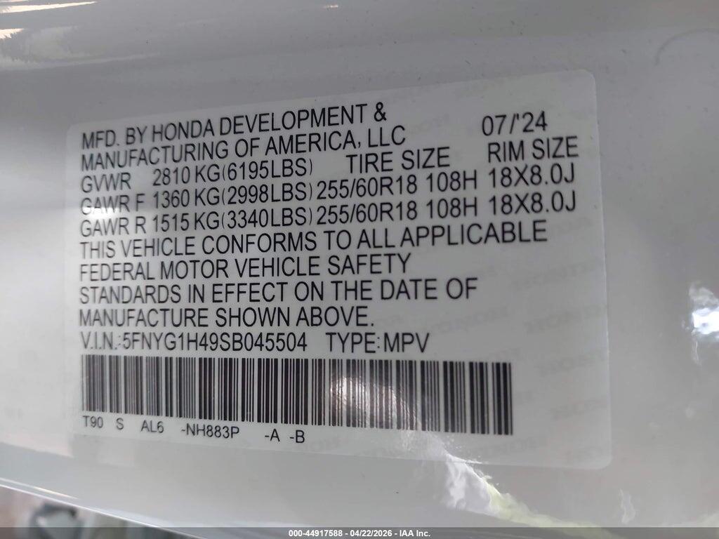 5FNYG1H49SB045504 2025 HONDA PILOT photo no. 9