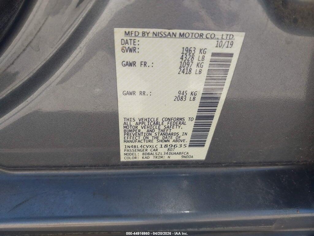 1N4BL4CVXLC189635 2020 NISSAN ALTIMA photo no. 9