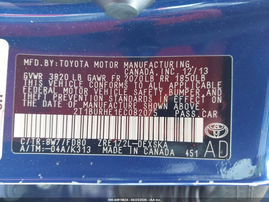 2T1BURHE1EC082075 2014 TOYOTA COROLLA photo no. 9