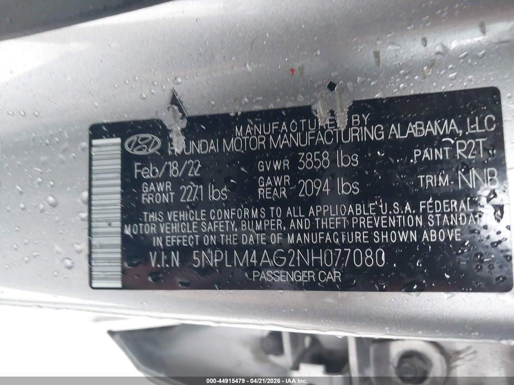 5NPLM4AG2NH077080 2022 HYUNDAI ELANTRA photo no. 9