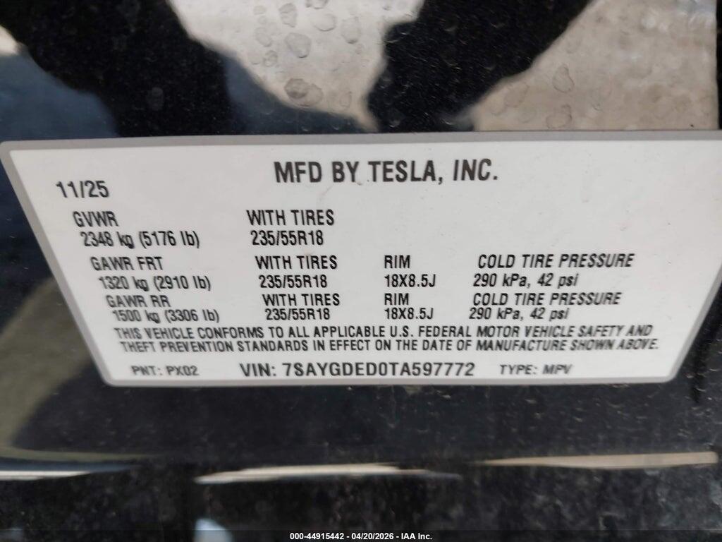7SAYGDED0TA597772 2026 TESLA MODEL Y photo no. 9