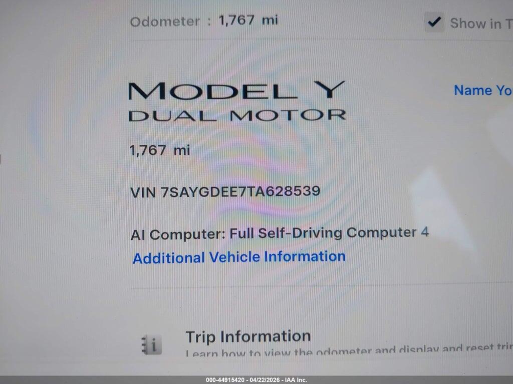 7SAYGDEE7TA628539 2026 TESLA MODEL Y photo no. 7