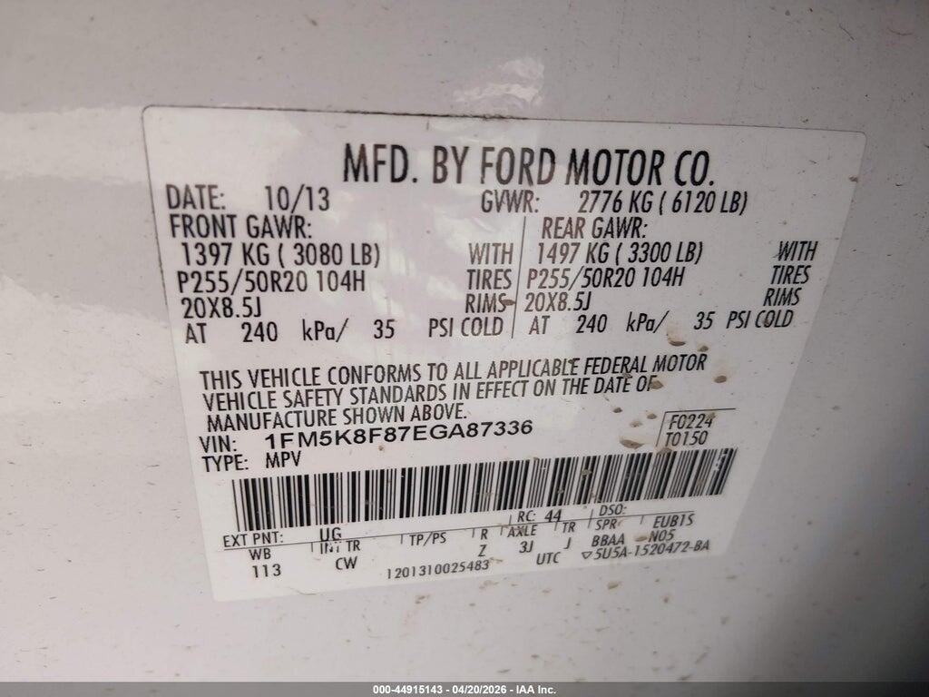1FM5K8F87EGA87336 2014 FORD EXPLORER photo no. 9
