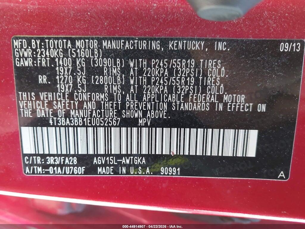 4T3BA3BB1EU052567 2014 TOYOTA VENZA photo no. 9