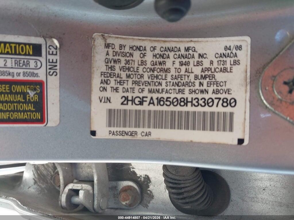 2HGFA16508H330780 2008 HONDA CIVIC photo no. 9