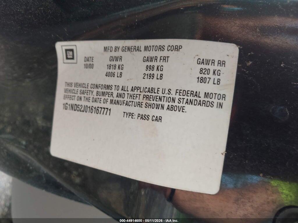 1G1ND52J016167771 2001 CHEVROLET MALIBU photo no. 9
