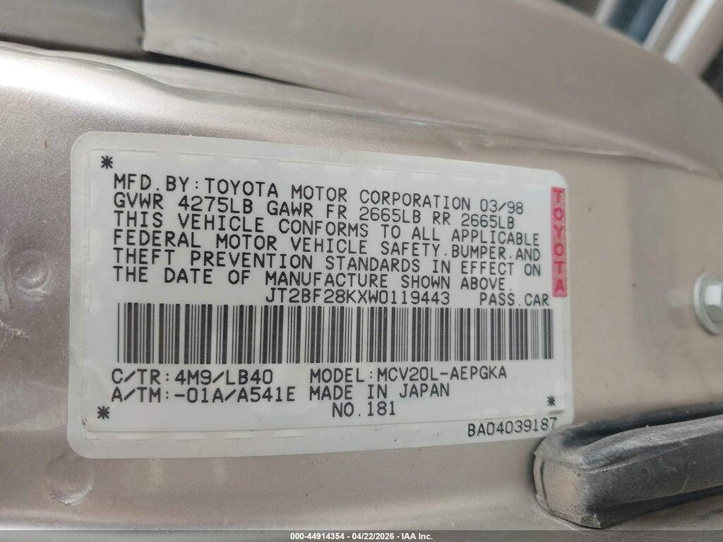 JT2BF28KXW0119443 1998 TOYOTA CAMRY photo no. 9
