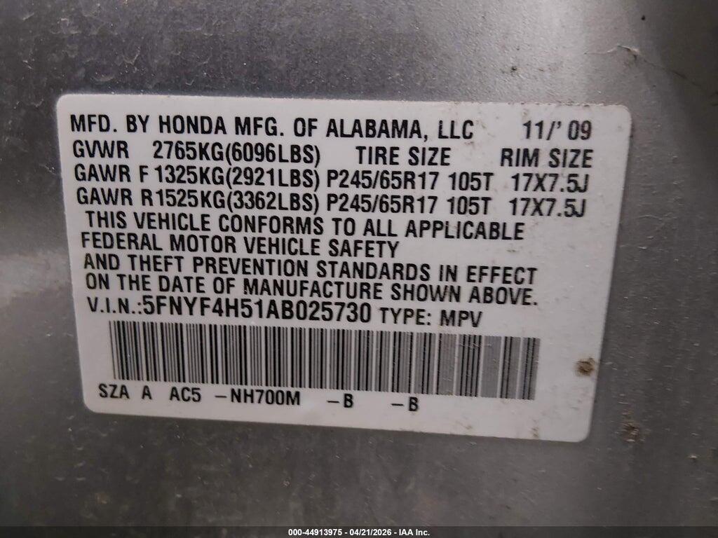 5FNYF4H51AB025730 2010 HONDA PILOT photo no. 9