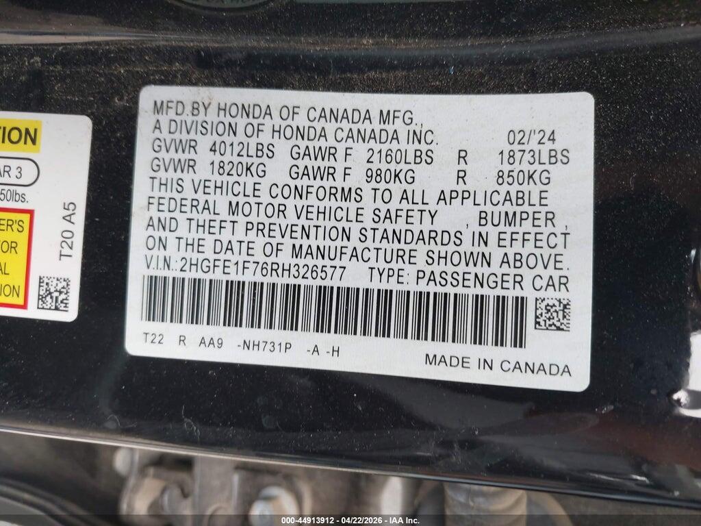 2HGFE1F76RH326577 2024 HONDA CIVIC photo no. 9