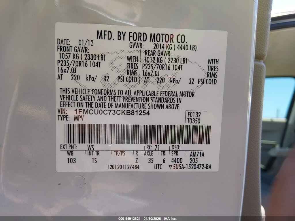 1FMCU0C73CKB81254 2012 FORD ESCAPE photo no. 9