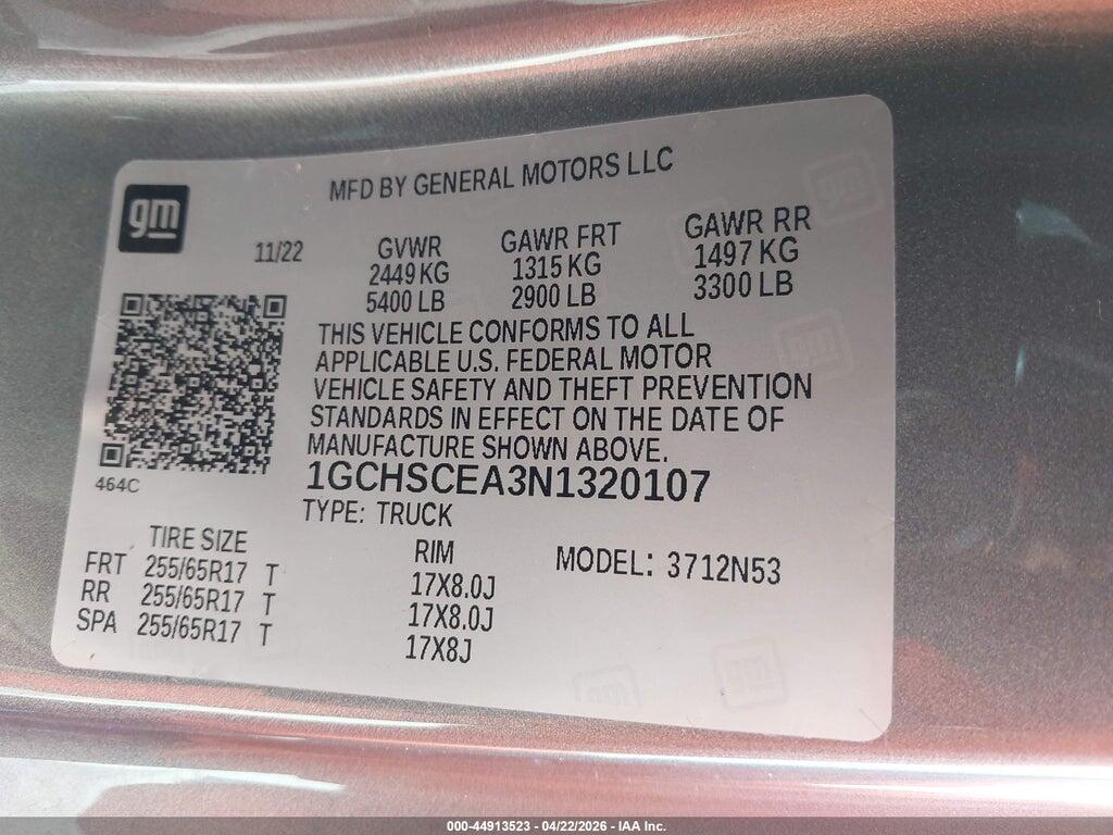 1GCHSCEA3N1320107 2022 CHEVROLET COLORADO photo no. 9