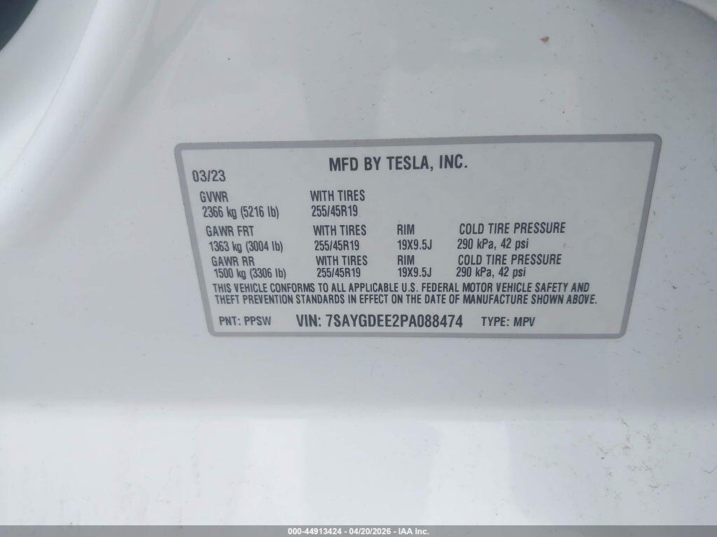 7SAYGDEE2PA088474 2023 TESLA MODEL Y photo no. 9