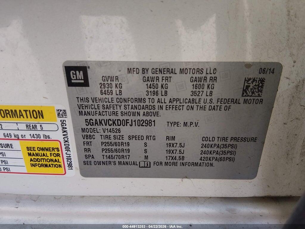 5GAKVCKD0FJ102981 2015 BUICK ENCLAVE photo no. 9