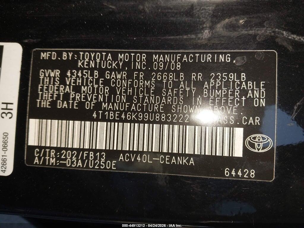 4T1BE46K99U883222 2009 TOYOTA CAMRY photo no. 9