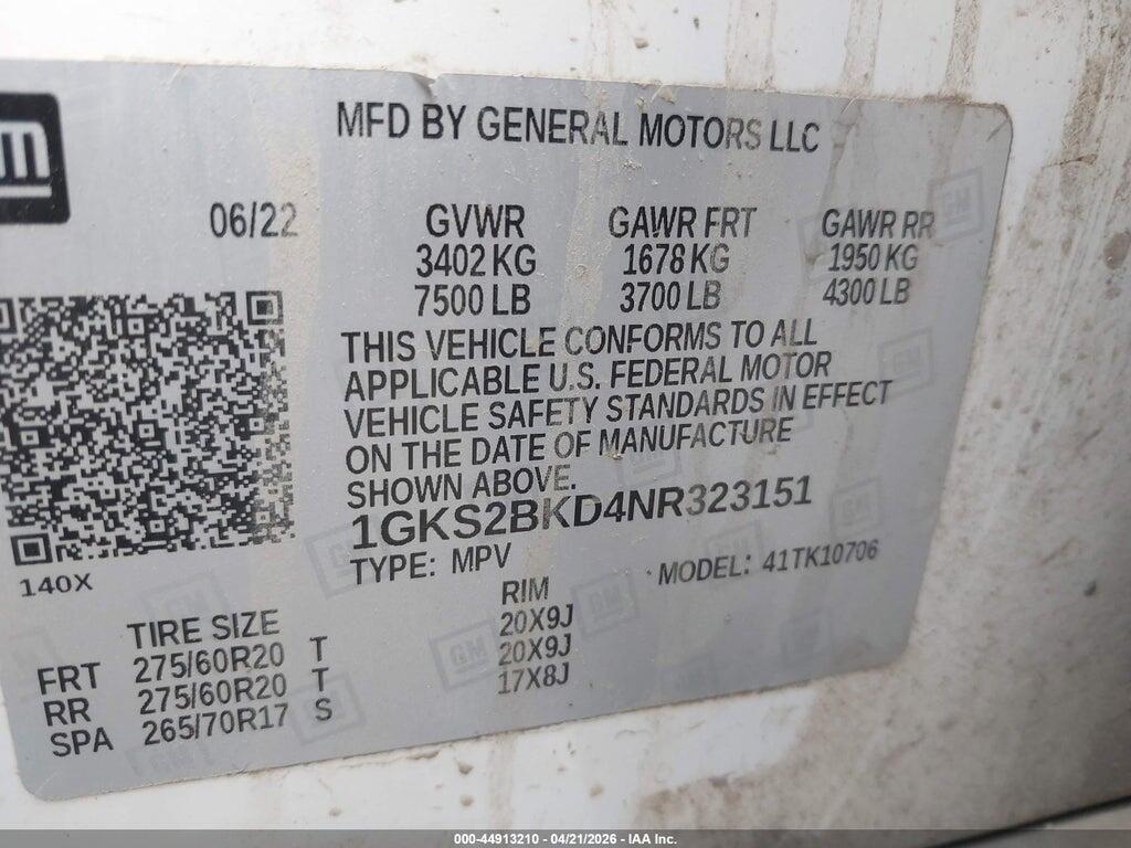 1GKS2BKD4NR323151 2022 GMC YUKON photo no. 9