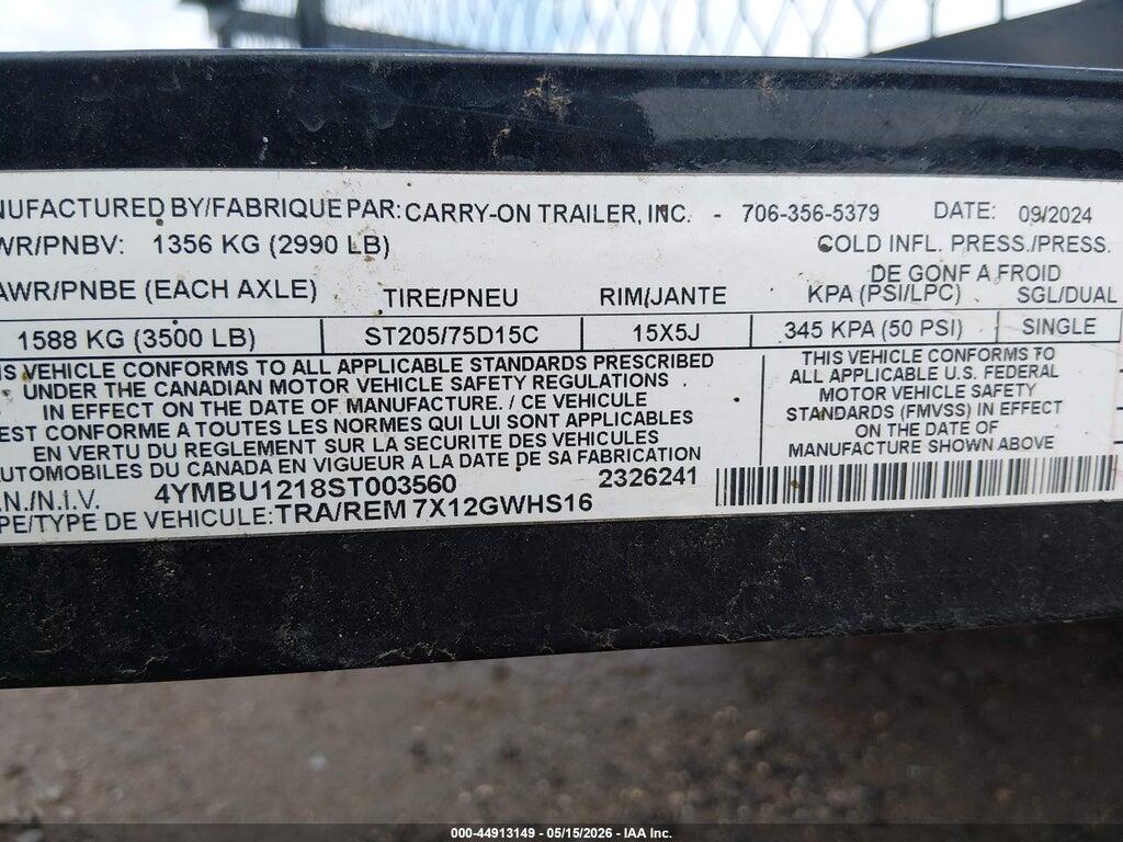 4YMBU1218ST003560 2024 CARRY ON UTILITY TRAILER 7X12 photo no. 9