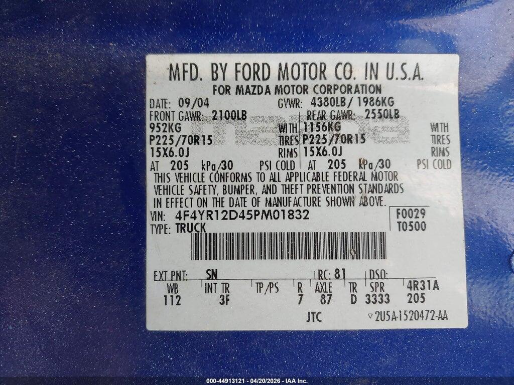 4F4YR12D45PM01832 2005 MAZDA B2300 photo no. 9