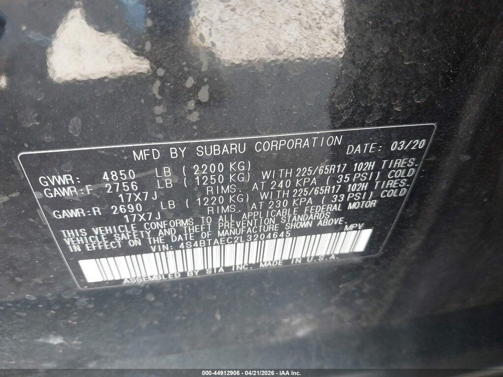 4S4BTAEC2L3204645 2020 SUBARU OUTBACK photo no. 9