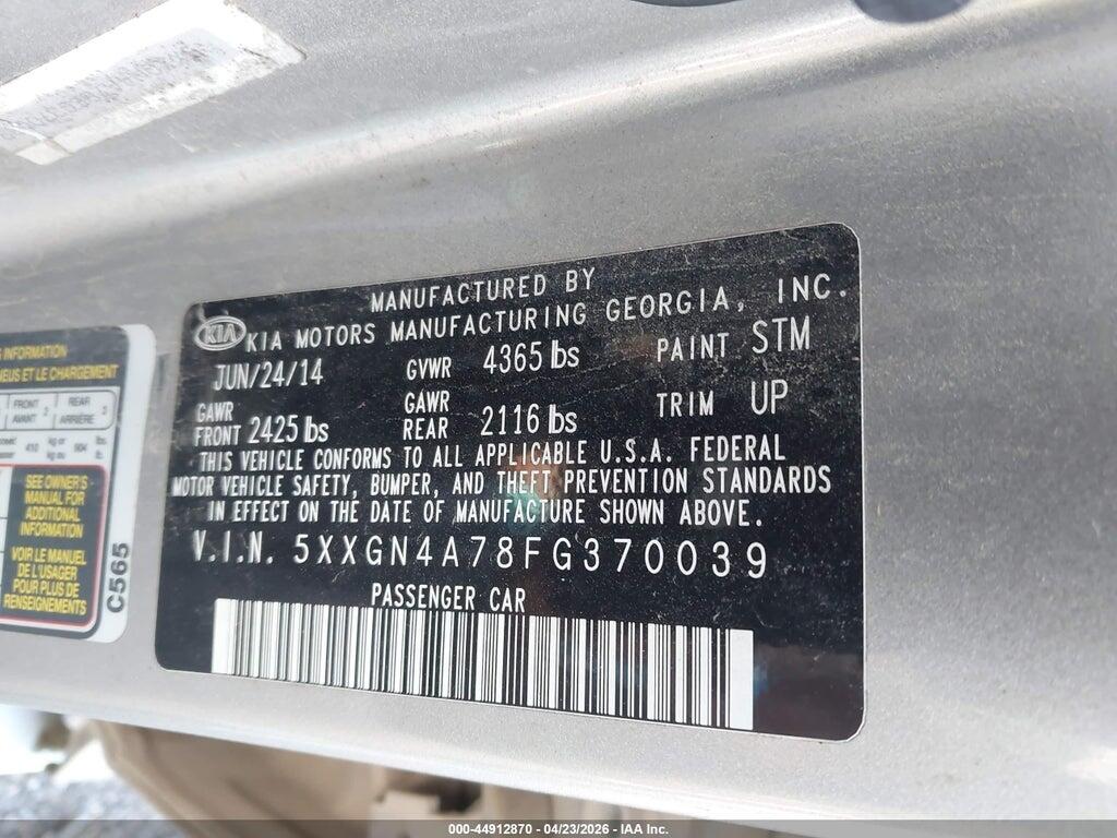 5XXGN4A78FG370039 2015 KIA OPTIMA photo no. 9