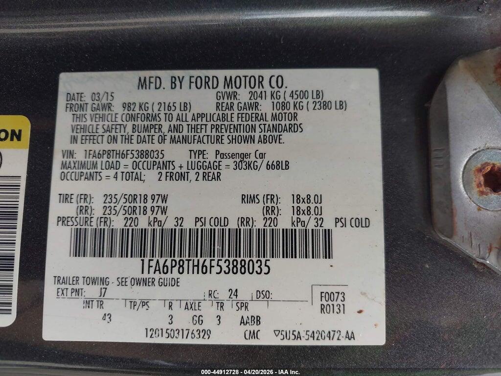 1FA6P8TH6F5388035 2015 FORD MUSTANG photo no. 9