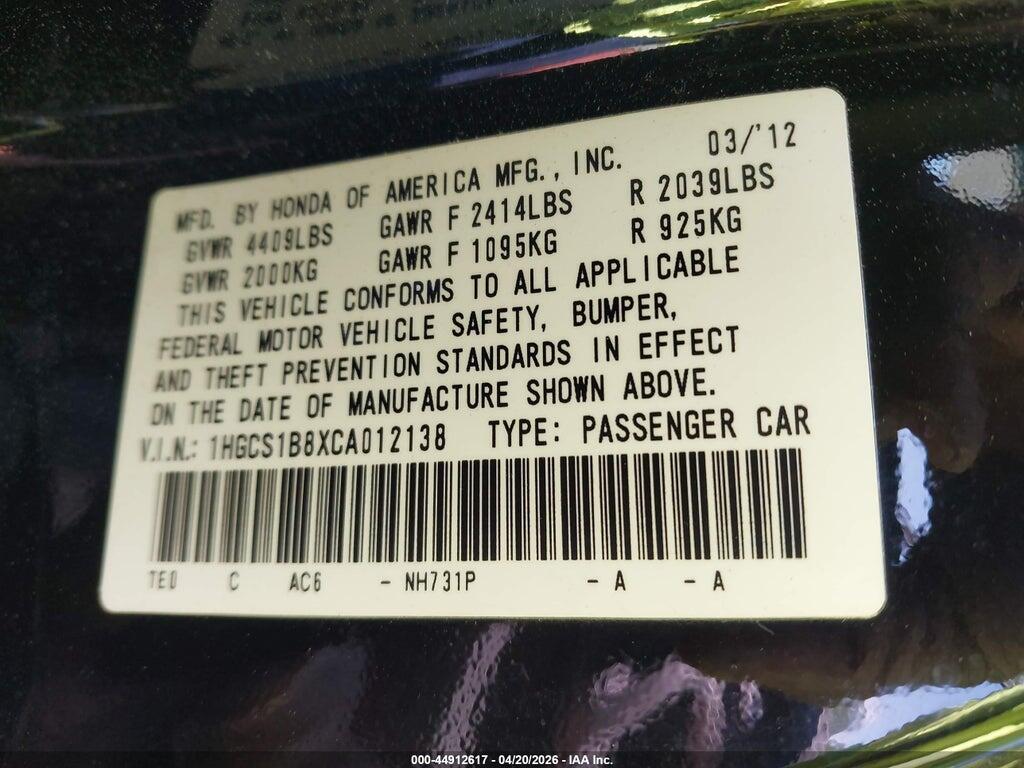 1HGCS1B8XCA012138 2012 HONDA ACCORD photo no. 9