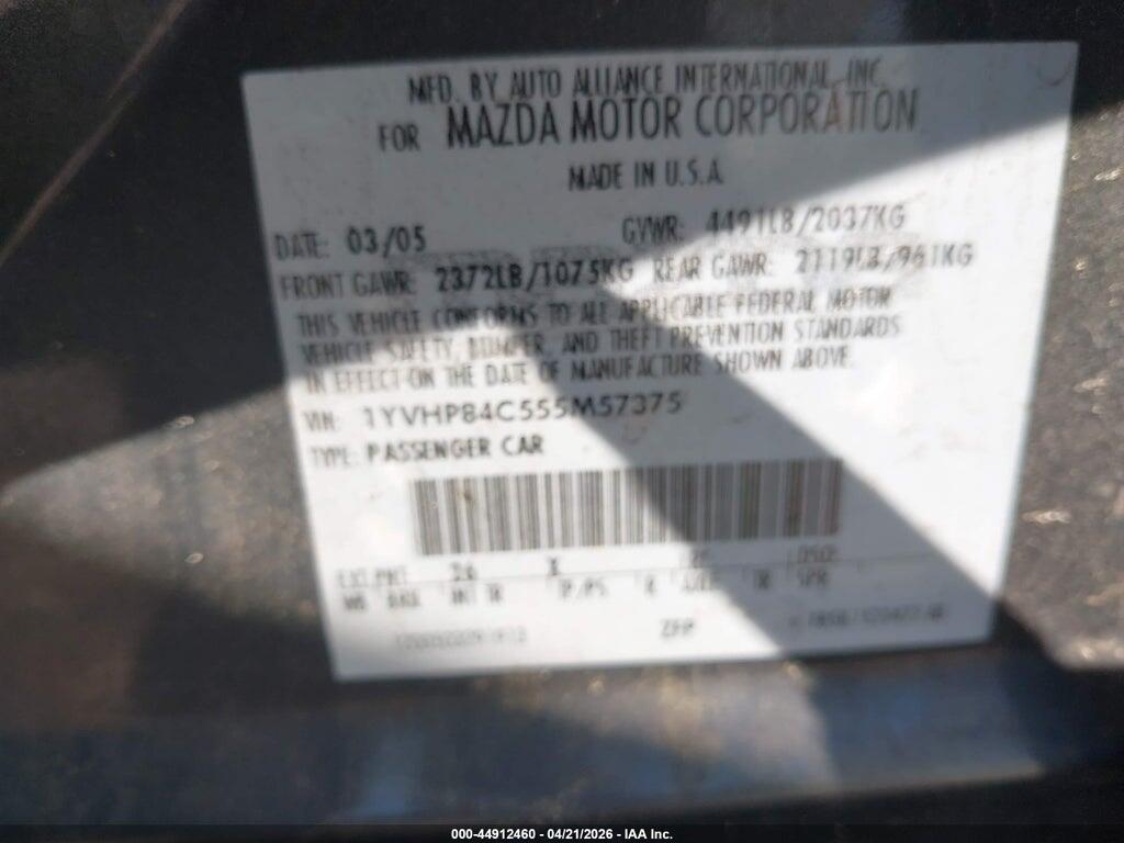 1YVHP84C555M57375 2005 MAZDA MAZDA6 photo no. 9