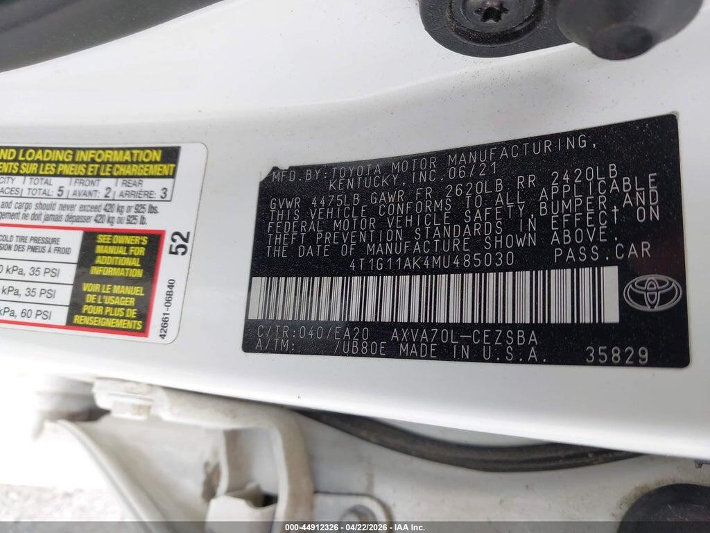 4T1G11AK4MU485030 2021 TOYOTA CAMRY photo no. 9
