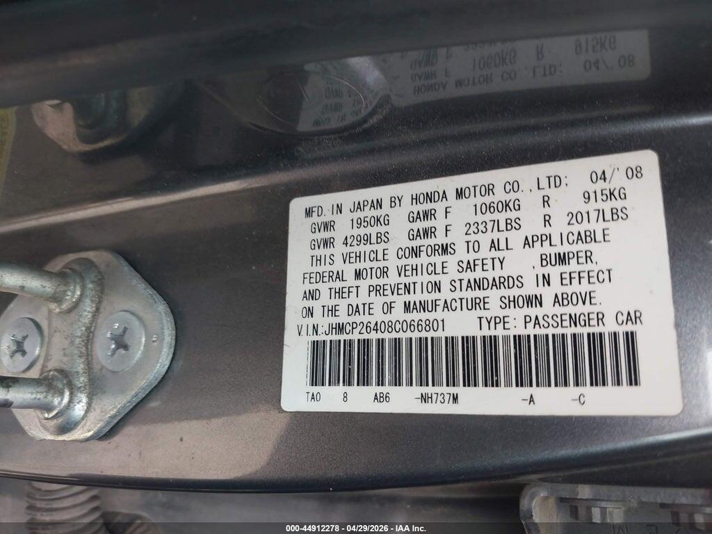 JHMCP26408C066801 2008 HONDA ACCORD photo no. 9