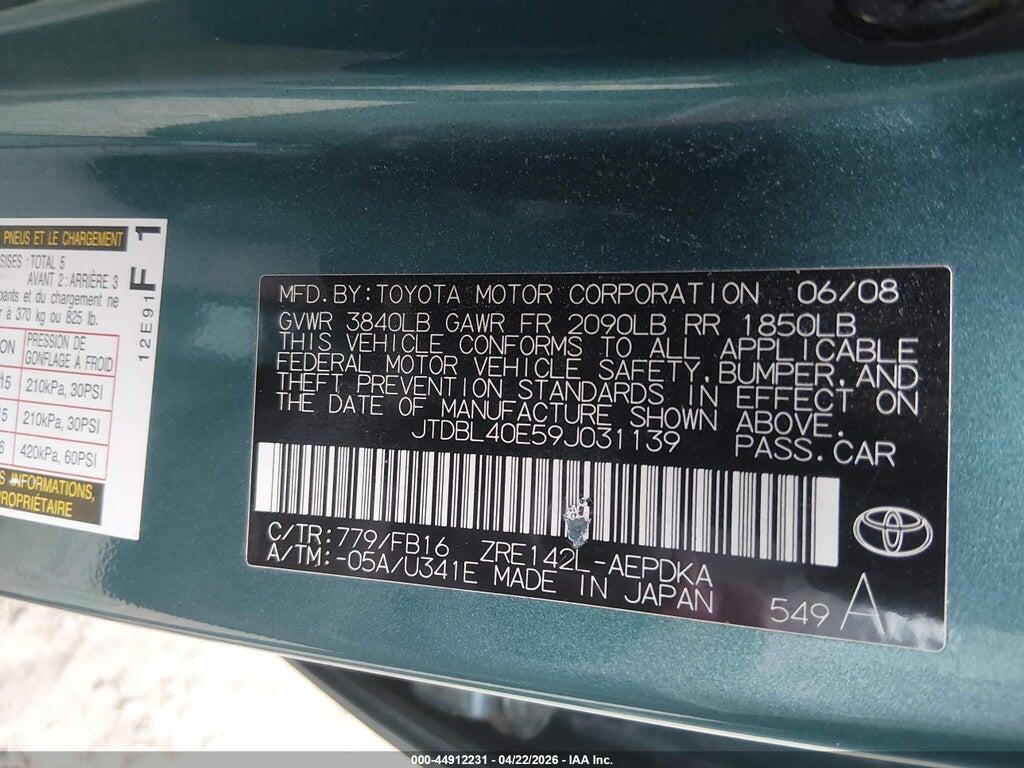 JTDBL40E59J031139 2009 TOYOTA COROLLA photo no. 9