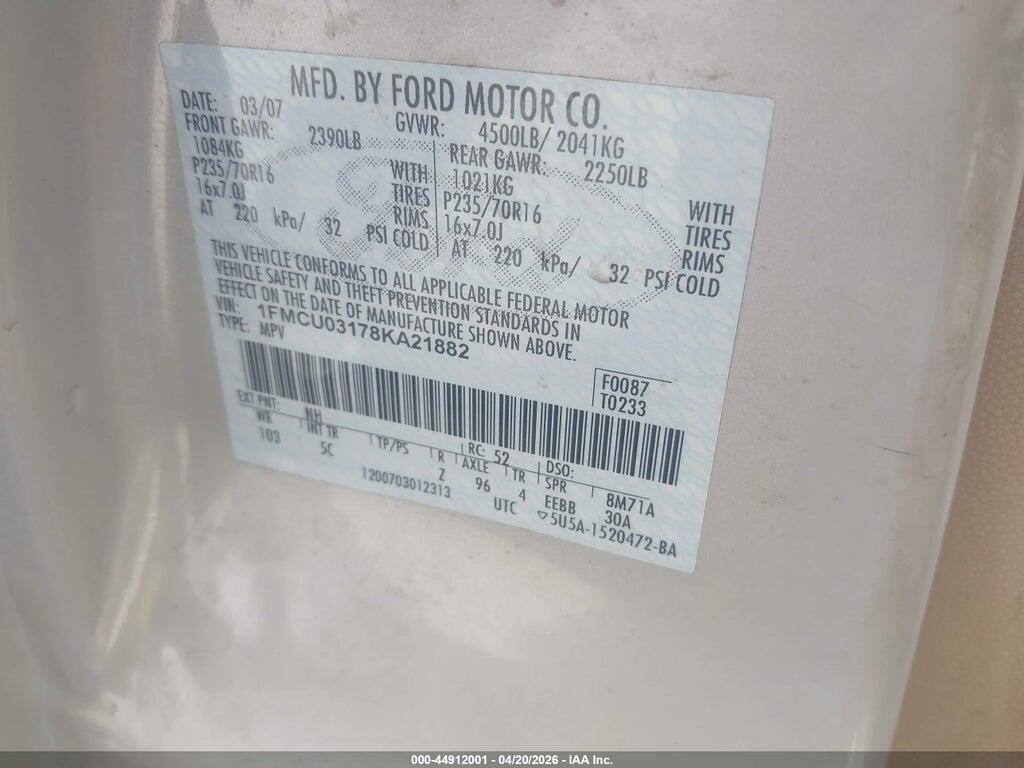 1FMCU03178KA21882 2008 FORD ESCAPE photo no. 9