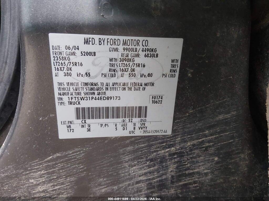 1FTSW31P44ED89173 2004 FORD F-350 photo no. 9