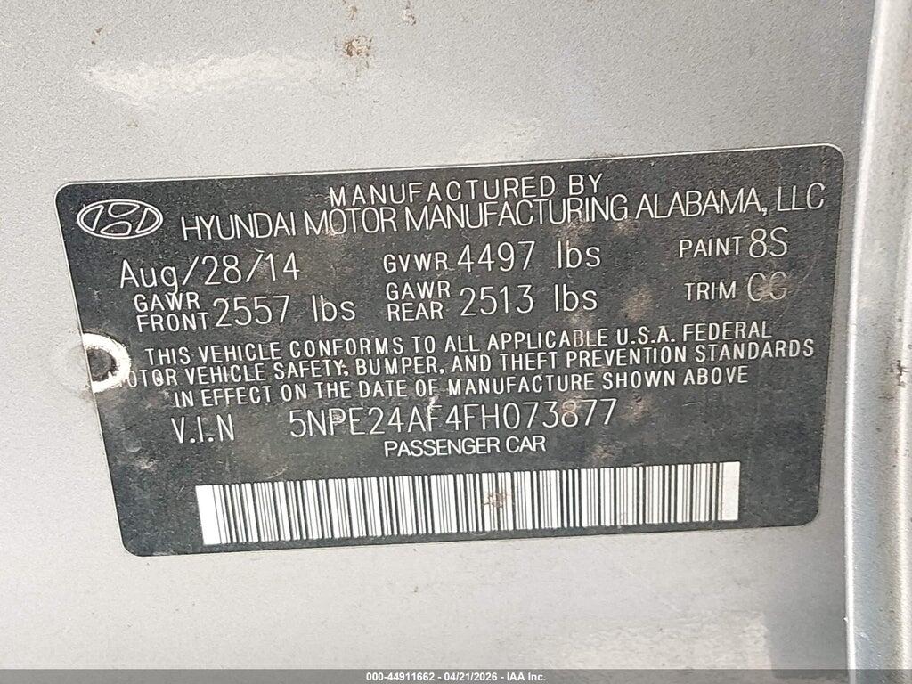 5NPE24AF4FH073877 2015 HYUNDAI SONATA photo no. 9