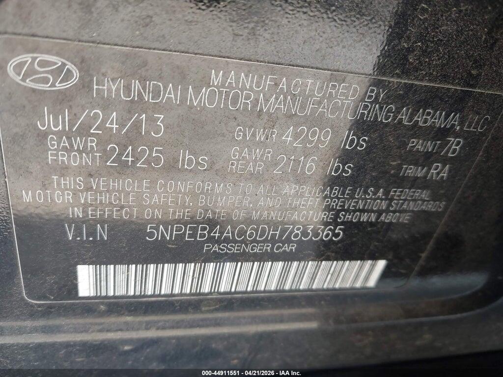 5NPEB4AC6DH783365 2013 HYUNDAI SONATA photo no. 9