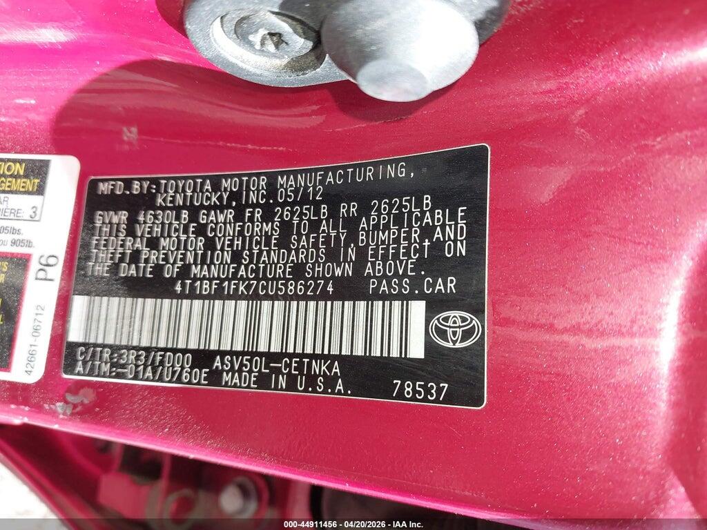 4T1BF1FK7CU586274 2012 TOYOTA CAMRY photo no. 9