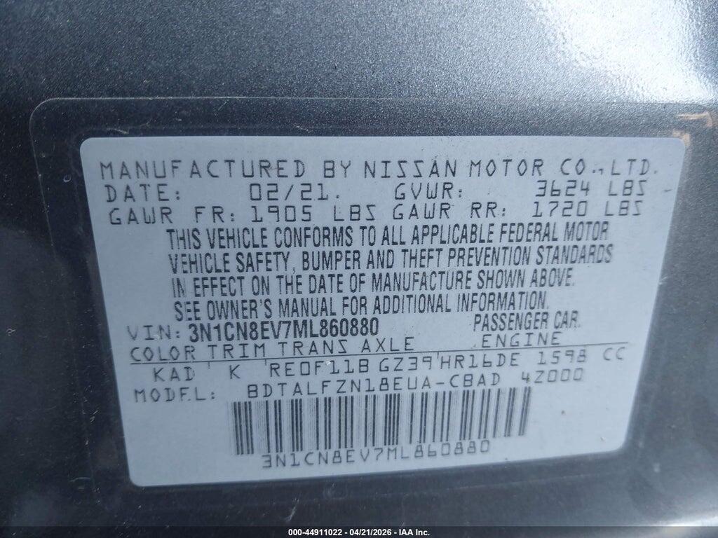 3N1CN8EV7ML860880 2021 NISSAN VERSA photo no. 9