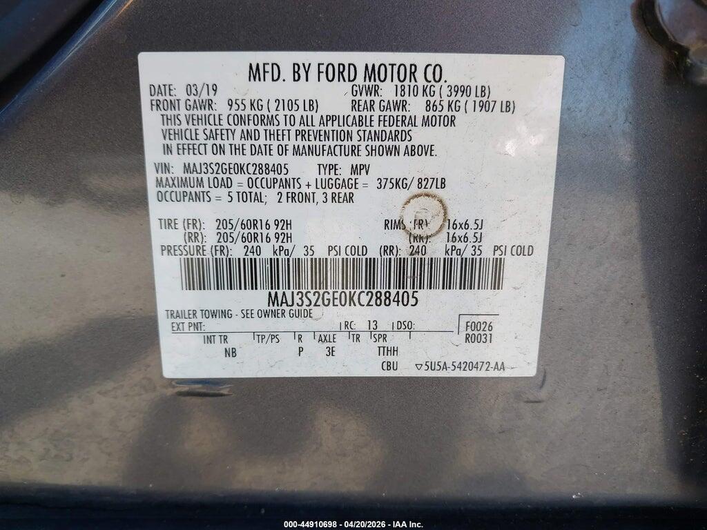 MAJ3S2GE0KC288405 2019 FORD ECOSPORT photo no. 9