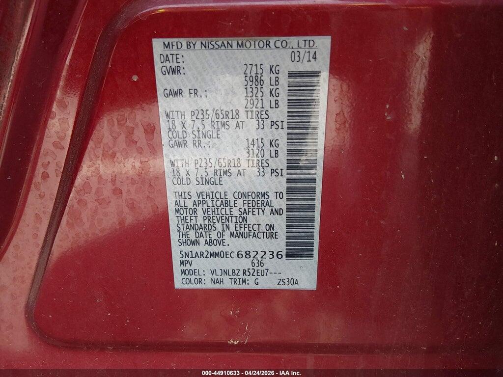 5N1AR2MM0EC682236 2014 NISSAN PATHFINDER photo no. 9