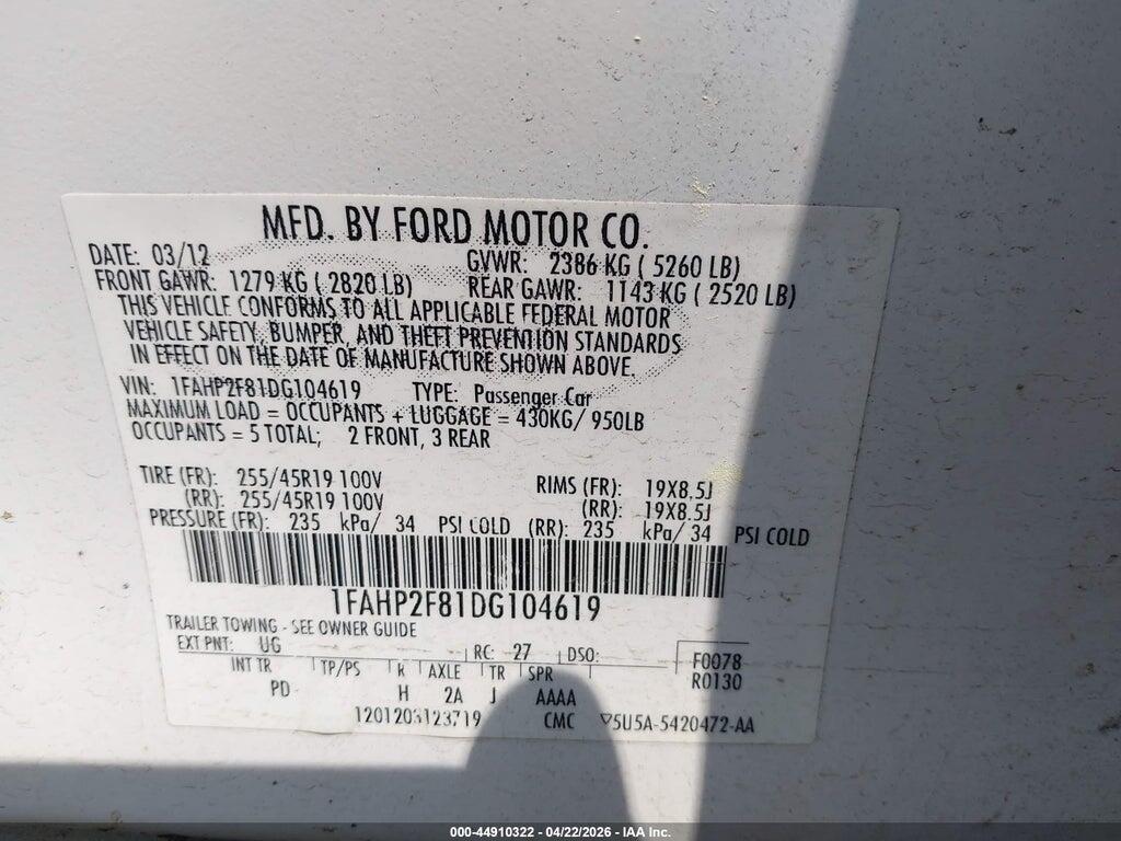 1FAHP2F81DG104619 2013 FORD TAURUS photo no. 9