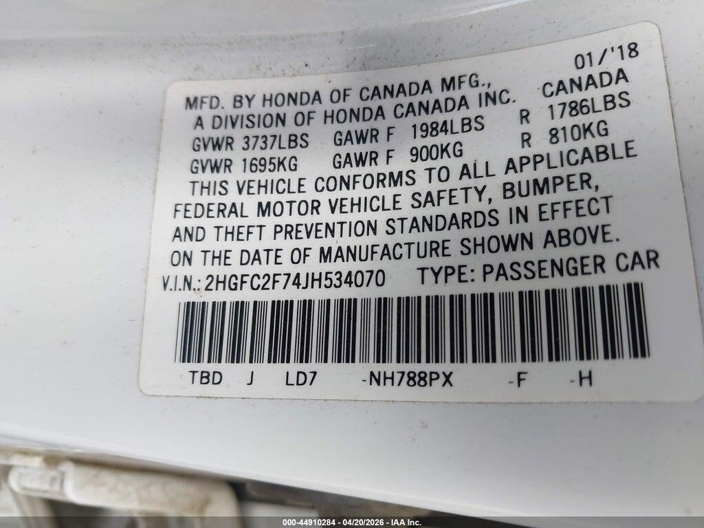 2HGFC2F74JH534070 2018 HONDA CIVIC photo no. 9