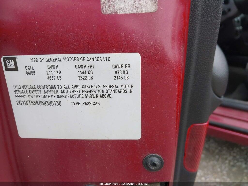 2G1WT55K069388136 2006 CHEVROLET IMPALA photo no. 9