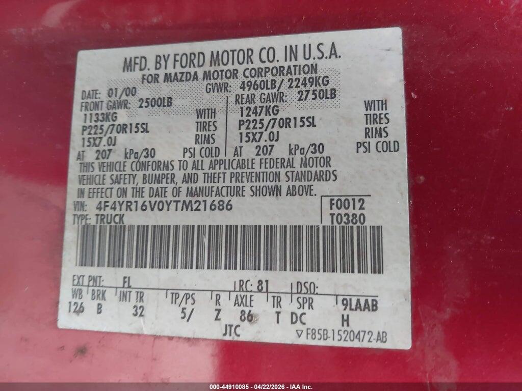4F4YR16V0YTM21686 2000 MAZDA B3000 photo no. 9