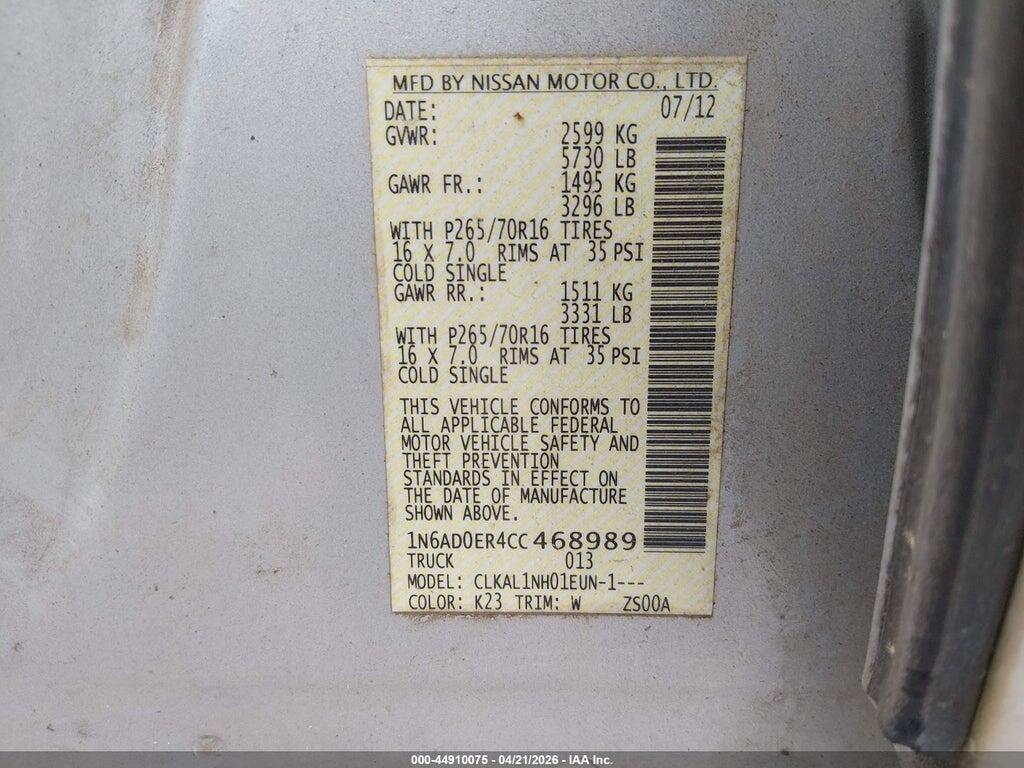 1N6AD0ER4CC468989 2012 NISSAN FRONTIER photo no. 9