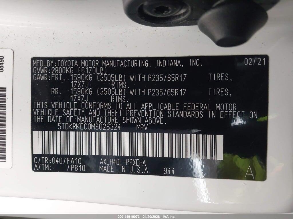 5TDKRKEC0MS026324 2021 TOYOTA SIENNA photo no. 9
