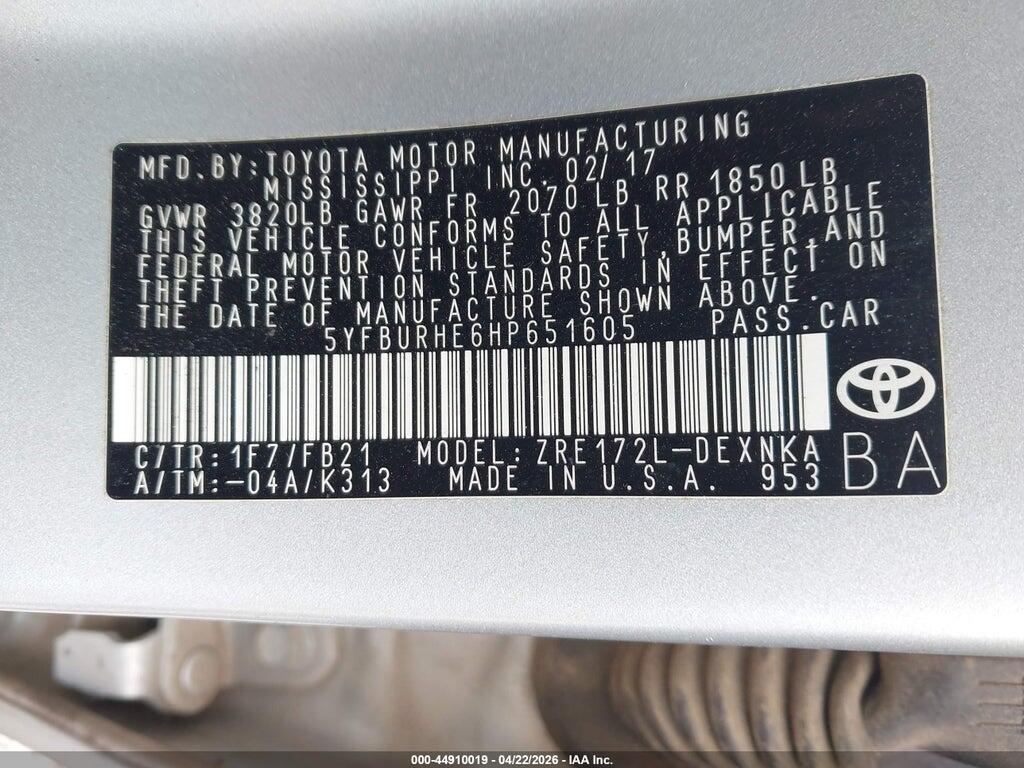 5YFBURHE6HP651605 2017 TOYOTA COROLLA photo no. 9