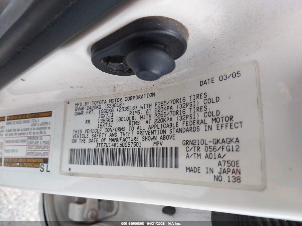 JTEZU14R150057501 2005 TOYOTA 4RUNNER photo no. 9